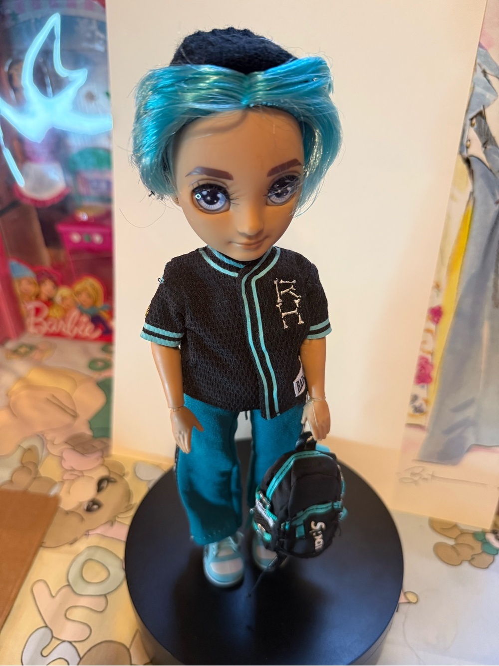 Kids Fashion Doll with Teal Hair and Black-Teal Outfit